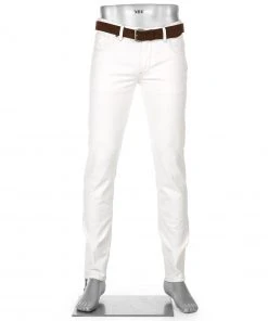Alberto Tapered Fit Slipe White Denim 68371390/115 Jeans Slipe, Baumwoll-Stretch, Weiß